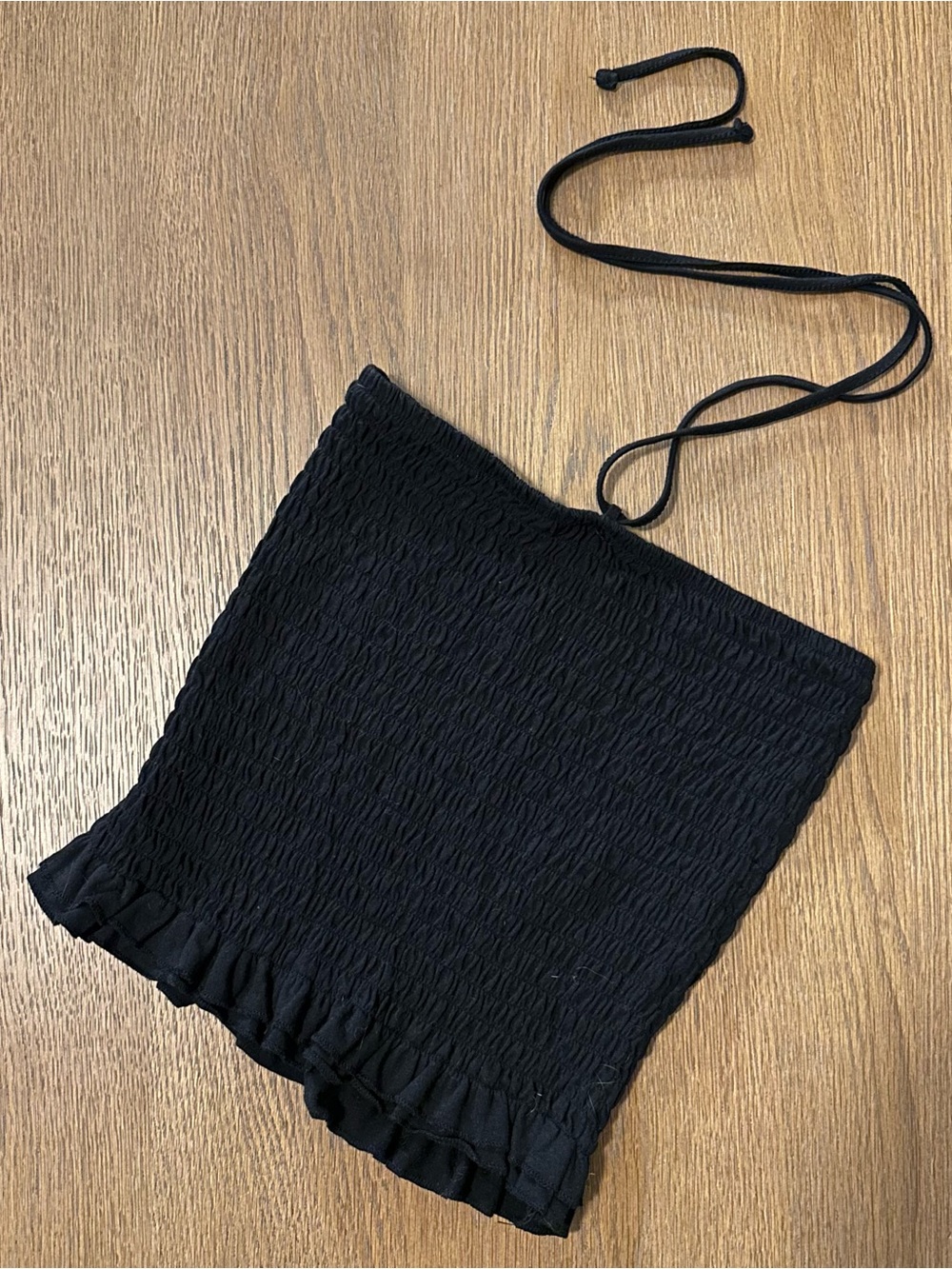 Cotton On Smocked Black Ruffle Tube Top with Tie